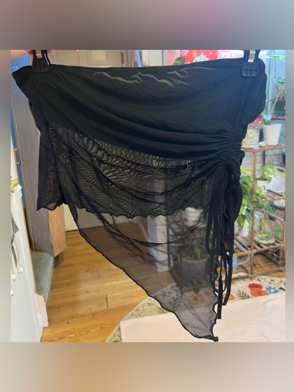 Black Sheer Ruched Asymmetrical Going Out Top Y2K Club Mesh Size 2X